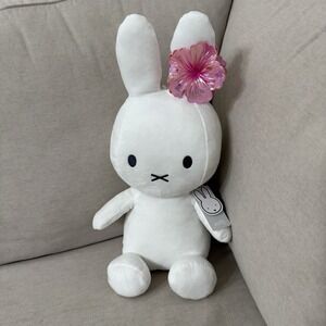 MIFFY White 14" Stuffed Plushie w/ Iridescent Hibiscus Hawaiian Flower Claw Clip